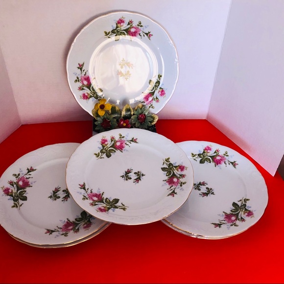 Royal Kent 6  Poland Moss Rose Gold Dinner Plate Set Cottage Holidays China Set - Picture 1 of 6
